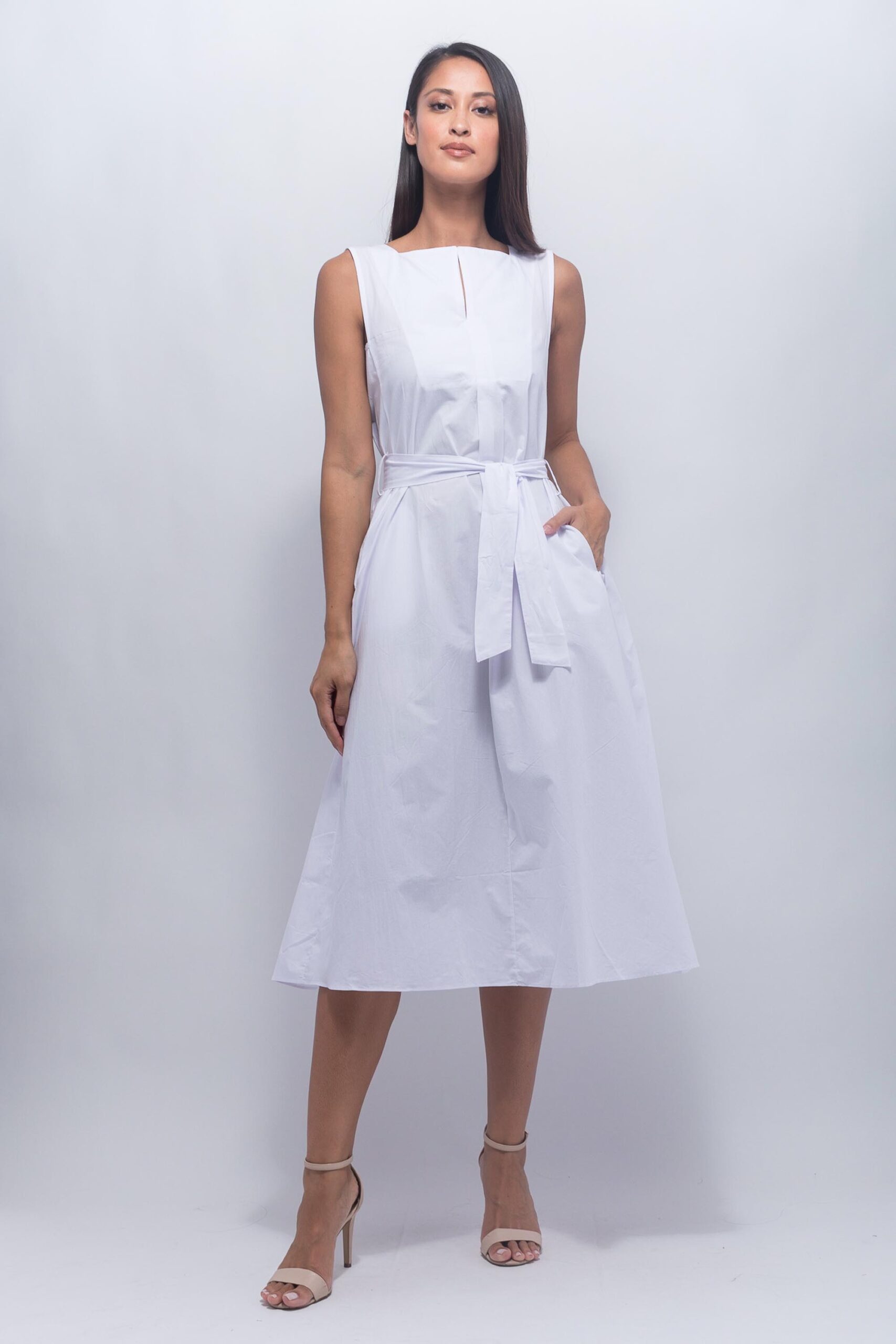 White belted midi dress - BOUTIQNA